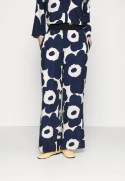 Marimekko Irbma Unikko Cupro Mix Trousers - Broek - Off-White, Dark Navy