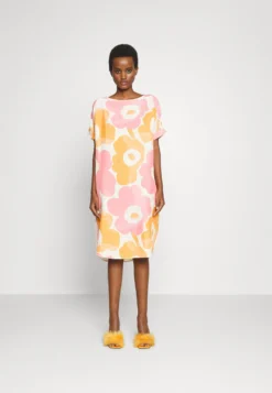 Marimekko Majus Unikko- Jurk - Off-White/Orange/Pink