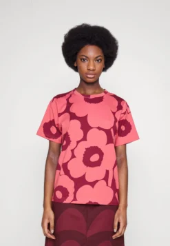 Marimekko T-Shirt Print - Dark Red/Pink