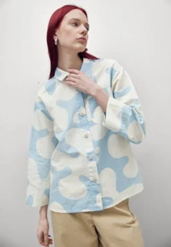 Marimekko Hilba Pulloposti- Overhemdblouse - Light Indigo, Off-White