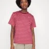 Marimekko Tasaraita Relaxed Shortsleeve- T-Shirt Print - Dark Red/Pink