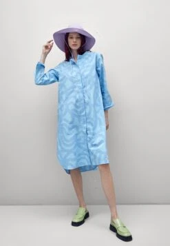 Marimekko Krihke Joonas Shirt Dress - Blousejurk - Light Blue/Blue