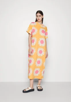 Marimekko Genista Auringonkukka Dress - Jerseyjurk - Orange/Pink/Grey