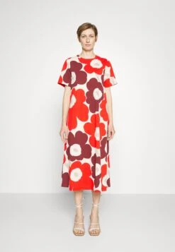 Marimekko Kioski Petrun Unikko Dress - Jerseyjurk - Red/Dark Red/Off-White