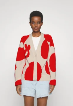 Marimekko Mortu Pulloposti Cardigan - Vest - Red/Sand