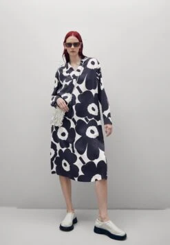 Marimekko Iissat Unikko Mix Dress - Jurk - Off White/Dark Navy
