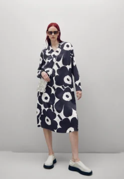 Marimekko Iissat Unikko Mix Dress - Jurk - Off White/Dark Navy