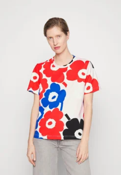 Marimekko Erna Relaxed Pieni Unikko - T-Shirt Print - Red/Black/Blue